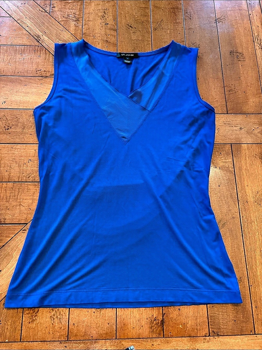St. John Blue V-Neck Tank Top Size Small Like New